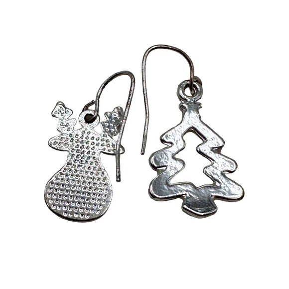 Earrings Women Christmas Holiday Reindeer & Tree Earrings Dangle Silver Tone - Picture 4 of 8